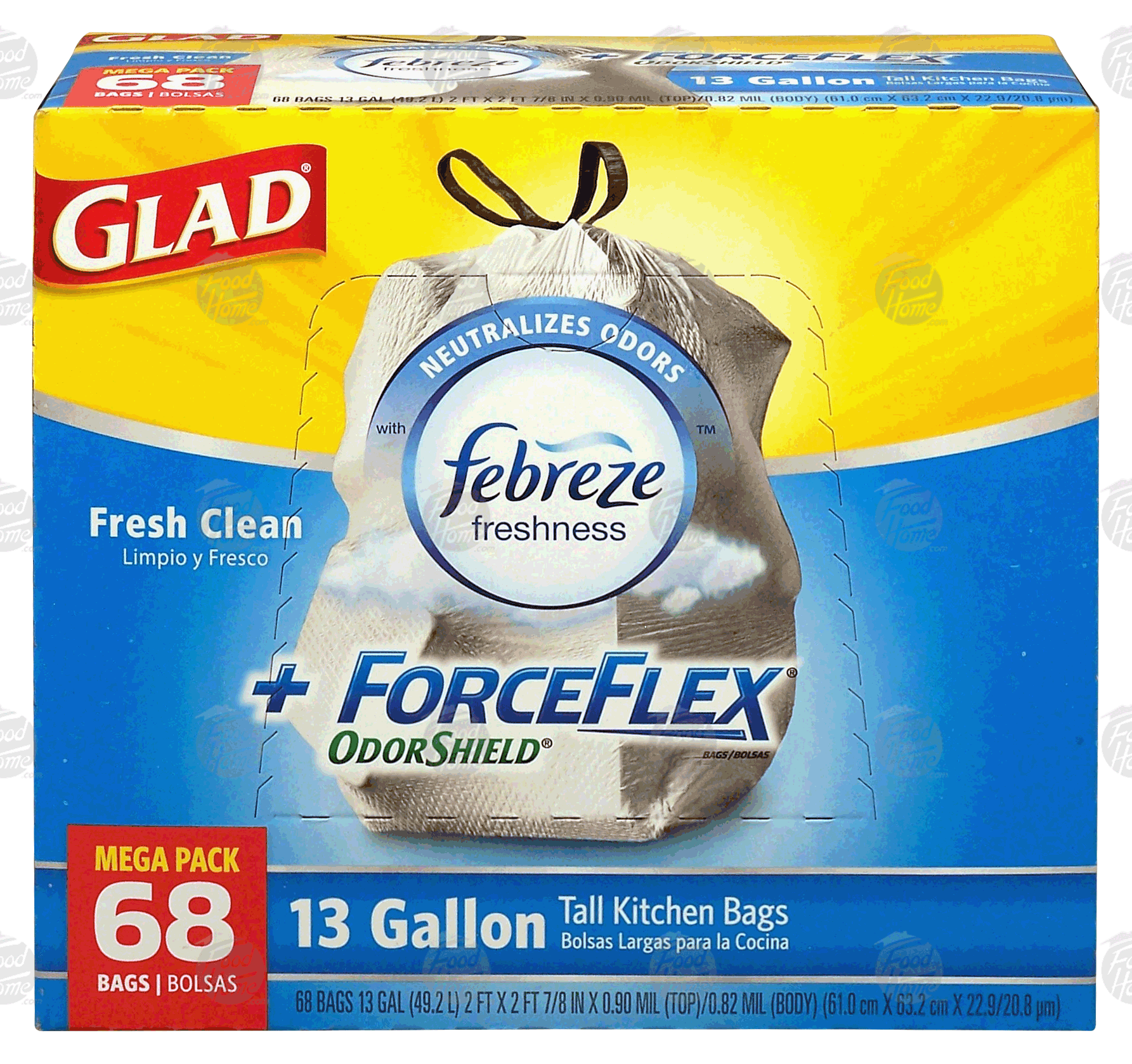 Glad ForceFlex 13 gallon tall kitchen bags with febreze freshness, fresh clean scent Full-Size Picture